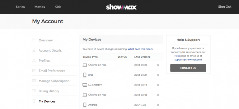 How to manage devices on Showmax