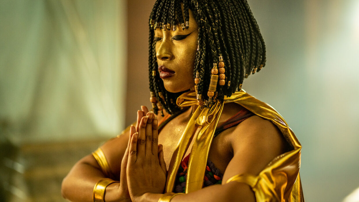 Bokang Phelane as Princess Zazi, painted gold, in Blood Psalms