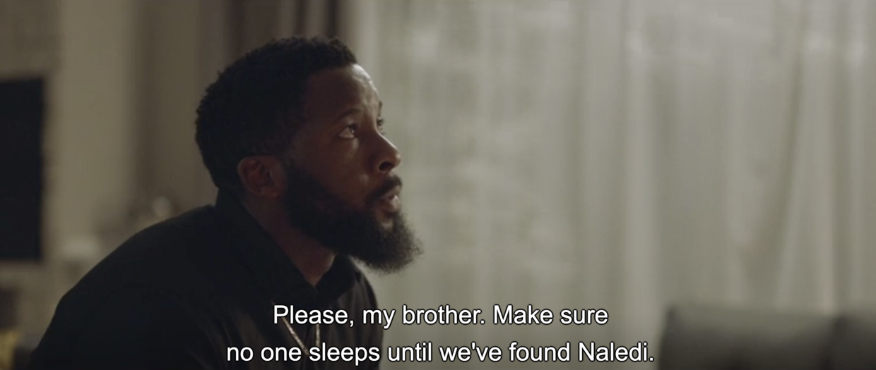 Qhawe asking his brothers to help find Naledi on Ep 1 of The Wife S3