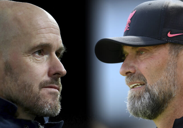 Manchester United v Liverpool FC - Premier League on Showmax. In this composite image a comparison has been made between Head Coach Erik ten Hag of Manchester United and Juergen Klopp, Manager of Liverpool.