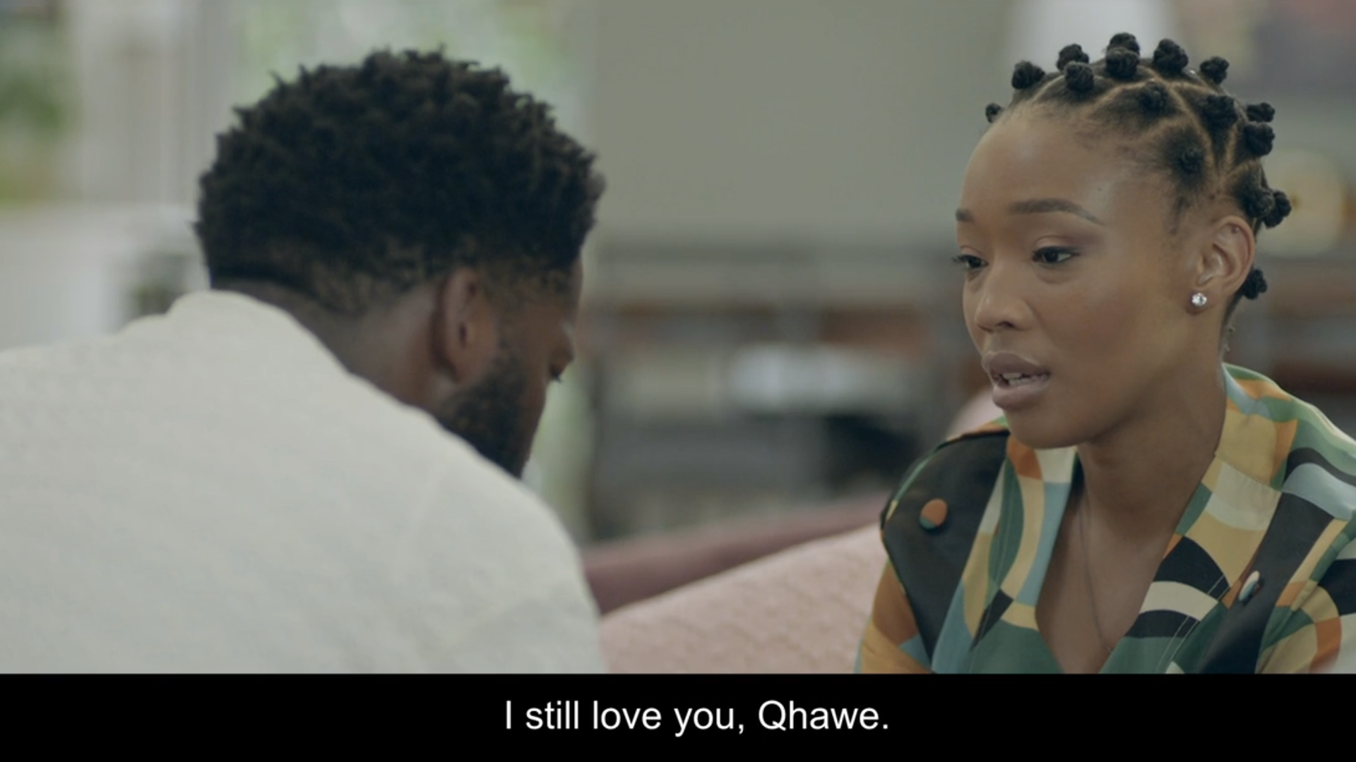Naledi looking at Qhawe in The Wife Season 2 episode 46 on Showmax