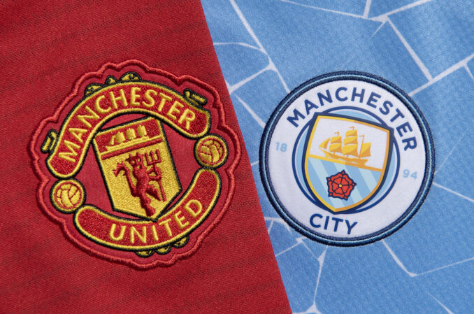 The Manchester United and Manchester City Club Badges - see them live on Showmax Pro
