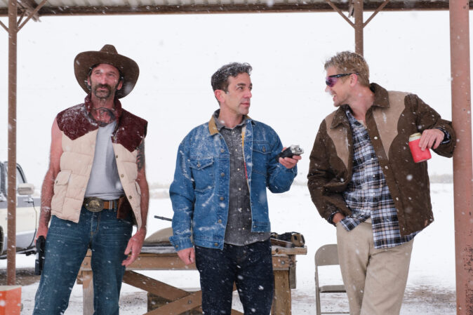 (From Left) Clint Obenchain as Crawl, B.J. Novak as Ben Manalowitz and Boyd Holbrook as Ty Shaw in Vengeance on Showmax