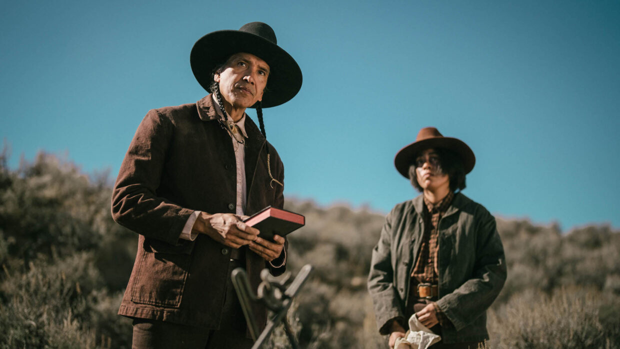 Michael Greyeyes as Hank and Aminah Nieves as Teonna in 1923 now streaming on Showmax