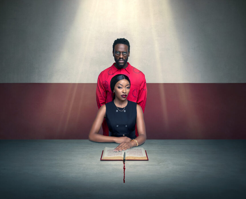 Bonko Khoza as Napoleon Dingiswayo and Nqobile Nunu Khumalo as Lucy Khambule in Red Ink on Showmax