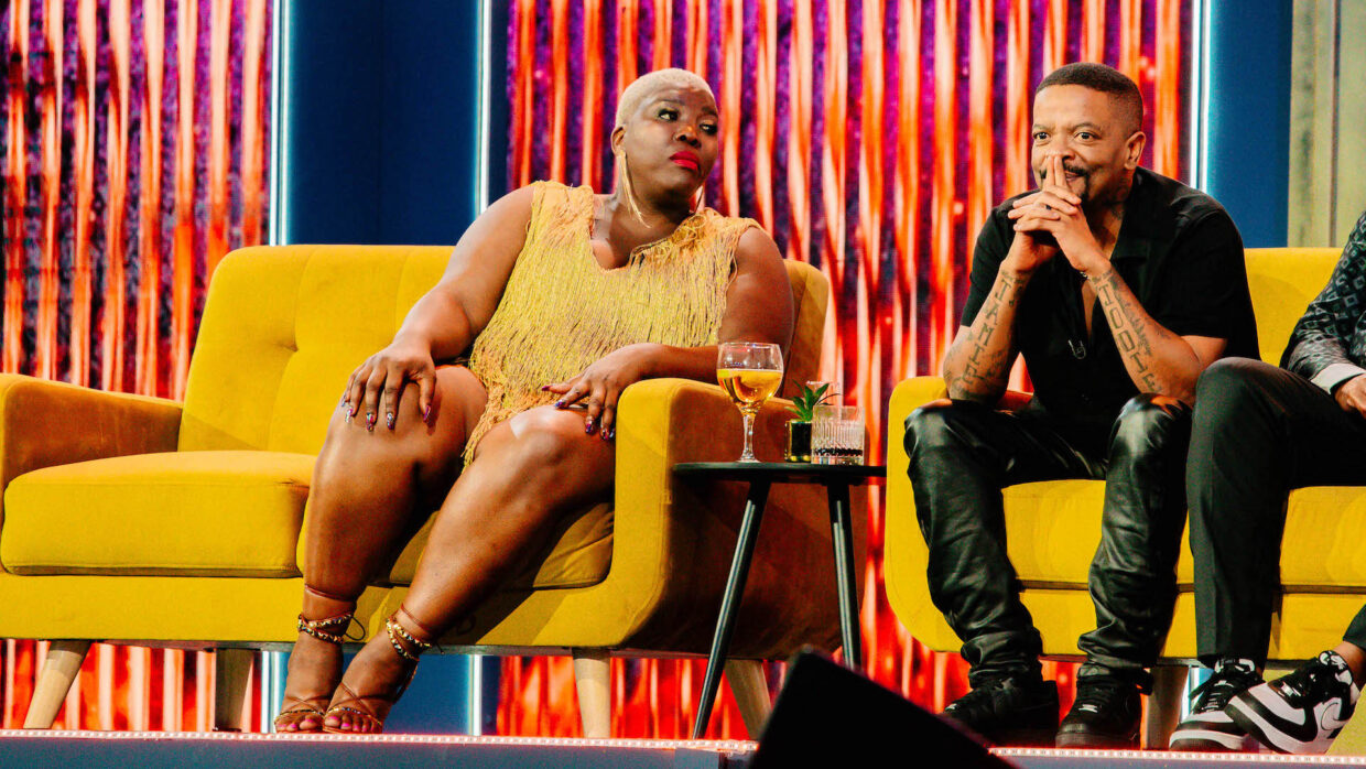 Celeste Ntuli and Trevor Gumbi were part of the panel of the Showmax Roast of Minnie Dlamini